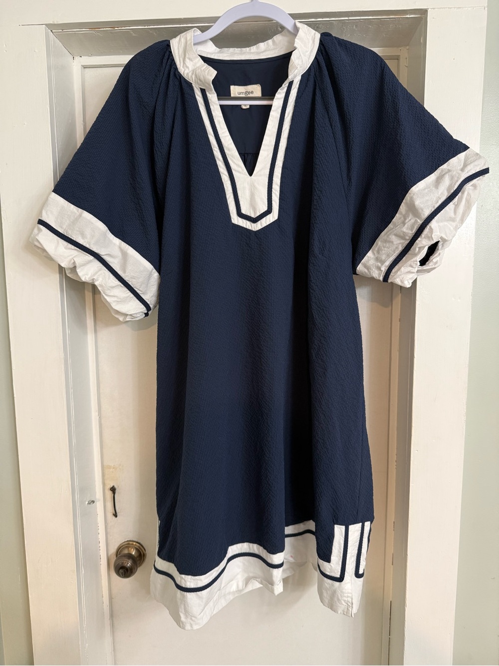 Umgee Navy and White V-Neck Dress